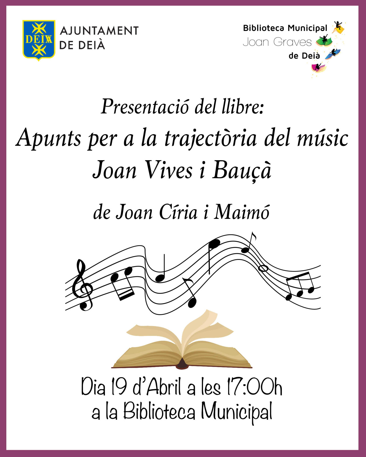 Presentació del llibre: Apunts per a la trajectòria del músic Joan Vives i Bauçà