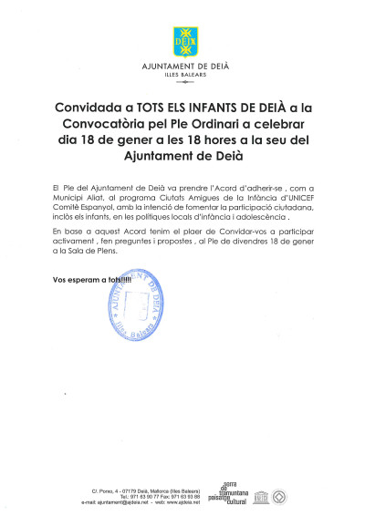 Convidada convocatòria ple